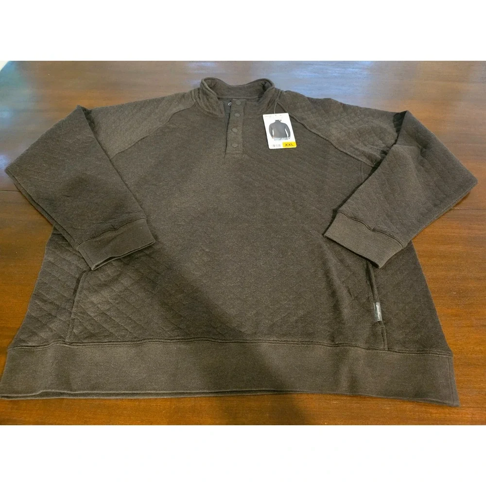 Eddie Bauer Men's Quilted Quarter Snap Brown Polo Kangaroo Pocket‎ Size XXL New